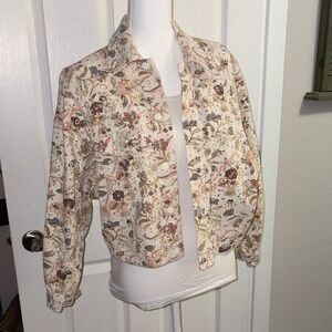 Anthropology Solitaire Eyelet Floral Cream Oversized Denim Jacket